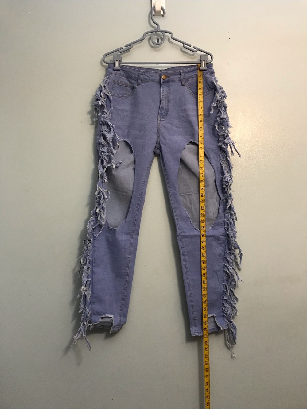 Lalalin Light Blue Jeans - Stylish Fringe Detail
